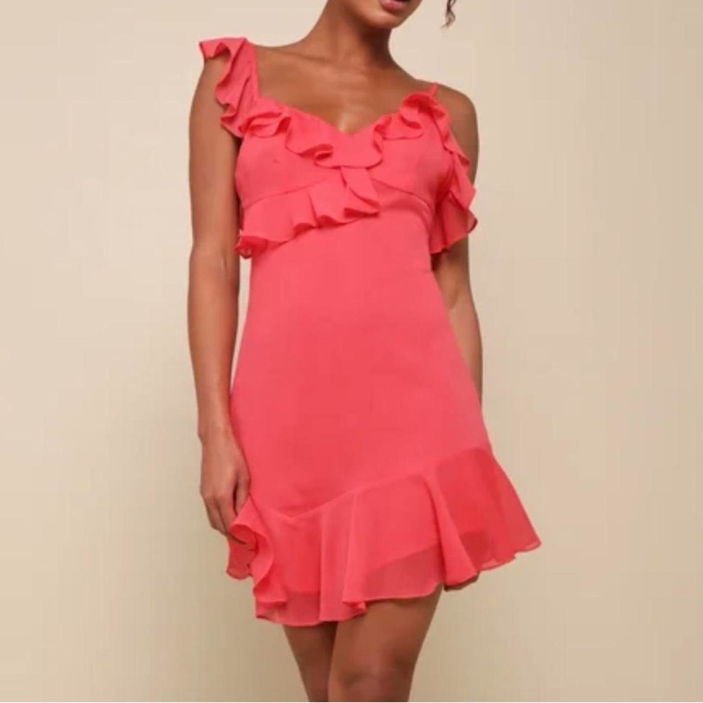 Lulu's Vibrant Coral Ruffle Mini Dress